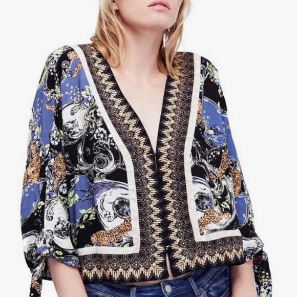 Free People Catch Me If You Can Tie Sleeve Multi Color Boho Top Small - Picture 1 of 11